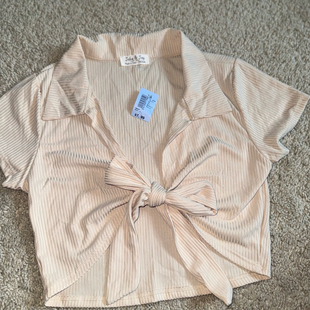 Cream Tie-Front Crop Top